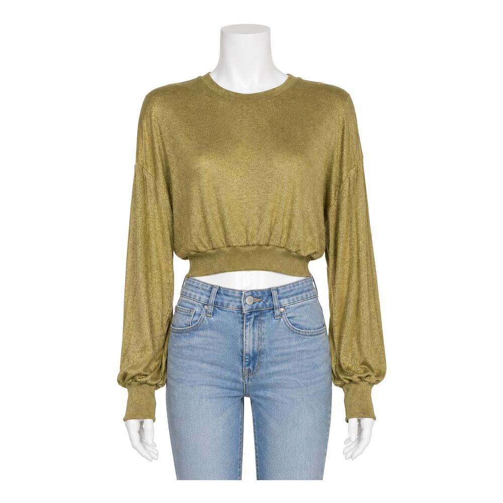 Free People Gold Shimmer Let It Shine Balloon Sleeve Pullover Sweater Small